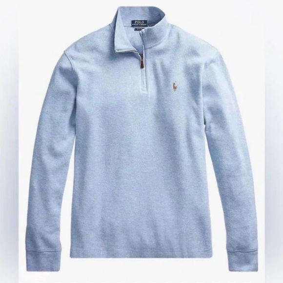 POLO Ralph Lauren Men’s Stand Collar Sweatshirt size L Blue 100% Cotton 1/4 Zip - Picture 2 of 14